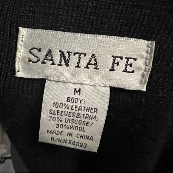 VTG Santa Fe Black Leather V Neck Wool Blend Sweater Pullover M - Picture 5 of 5